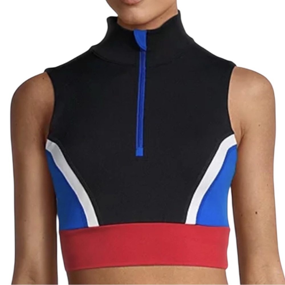 NEW Sports Illustrated Colorblock Quarter-Zip Mock Neck Crop Sports Bra